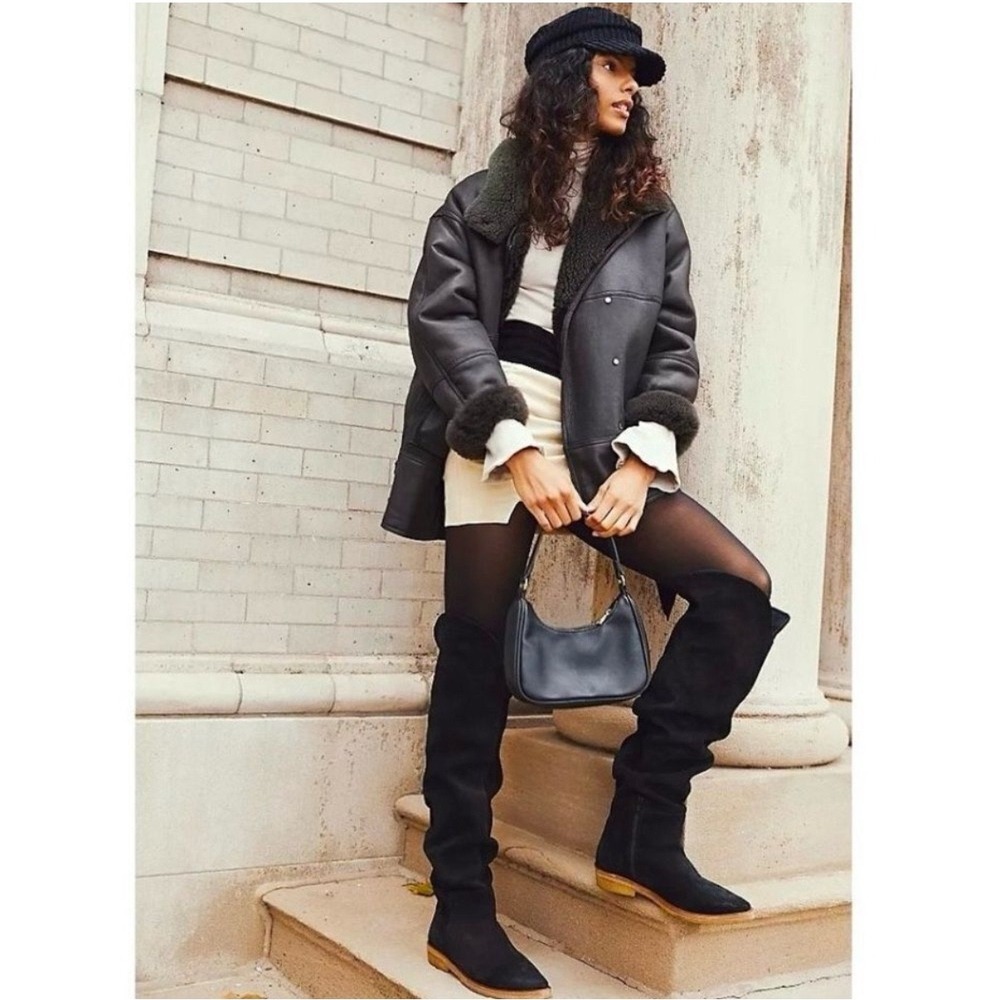 FREE PEOPLE Banks over the knee black suede boots